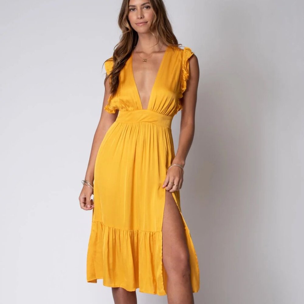 Stillwater The Jessie Midi Dress Goldenrod Sunshine Yellow‎ Medium